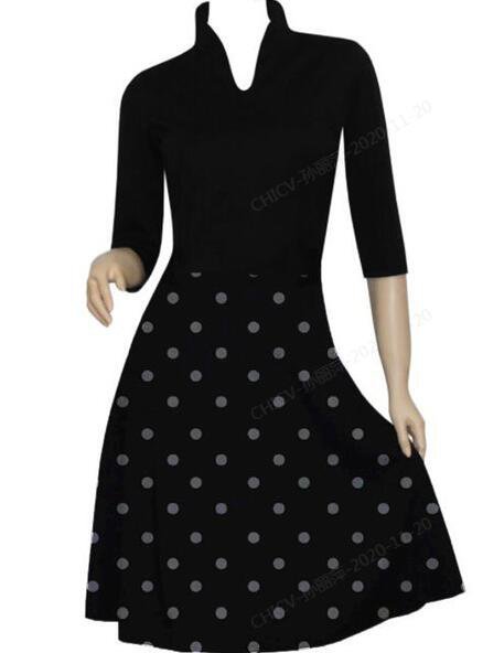 

Half Sleeve Polka Dots Cotton-Blend Knitting Dress, Black, Mini Dresses