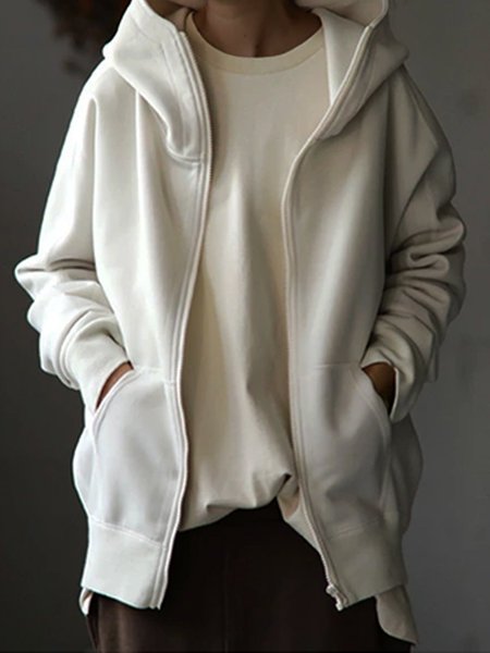 

Long Sleeve Simple Drawstring Shift Jacket, White, Coats