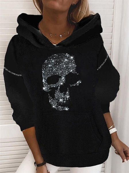 

Maniche Lunghe Casuale Felpa con Cappuccio Felpa Cotone, Nero, Hoodies & Sweatshirts