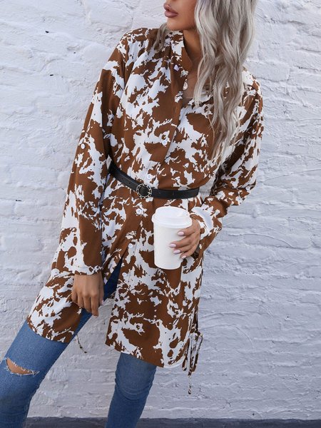 

Casual Floral Shift Long Sleeve Blouse, Coffee, Blouses and Shirts