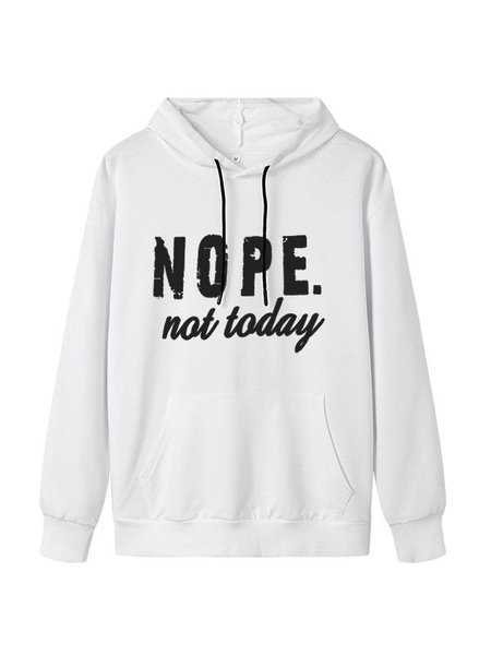 

”Nope Print“ Long Sleeve Casual Hoodie Sweatshirts, White, Sweatshirts & Hoodies