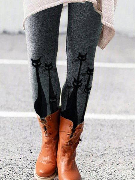Sheath Casual Leggings, Gray, Leggings