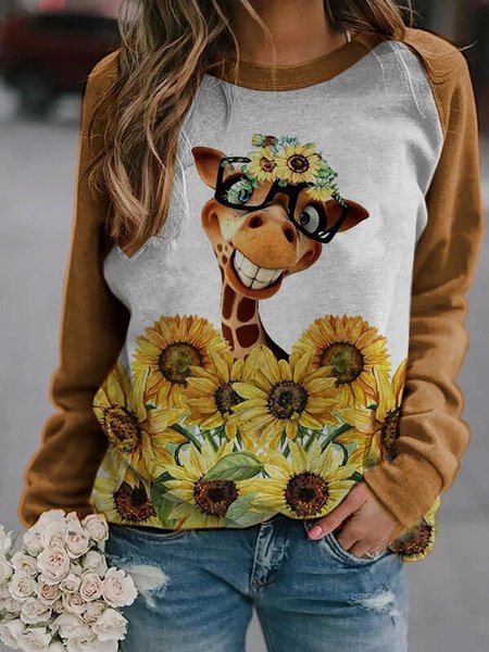 Top Maniche Lunghe Girocollo Stampato, Come immagine, Blouses & Shirts