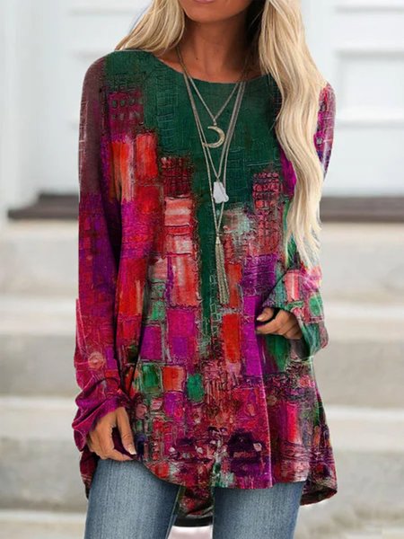 

Top Nuovo Donna Moda Vacanza Casuale Vintage Maniche Lunghe, Rosa rosso, Blouses & Shirts