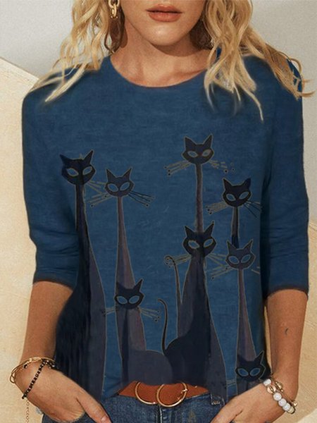 

Animal Long Sleeve Cotton-Blend Shift Sweatshirt, Blue, Tops