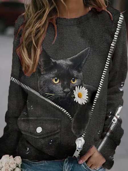 

Long Sleeve Animal Shirts & Tops, Black, Tops