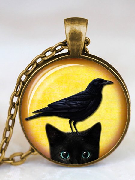 

Ancient Green Black Cat Time Gem Glass Pendant Necklace, 6#, Necklaces