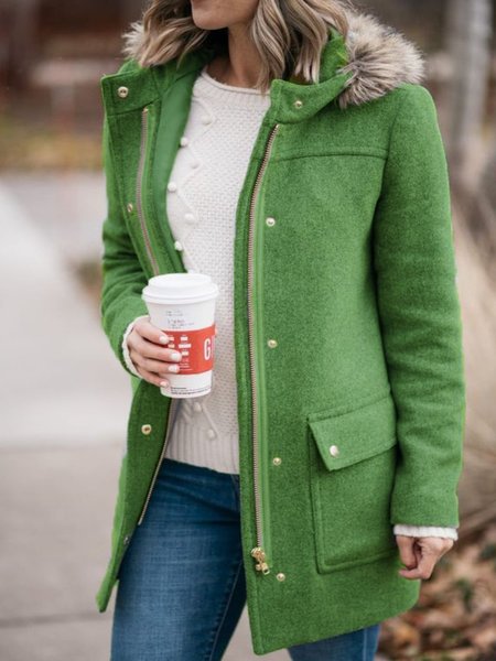 

Casual Long Sleeve Fleece Coat, As picture, Coats