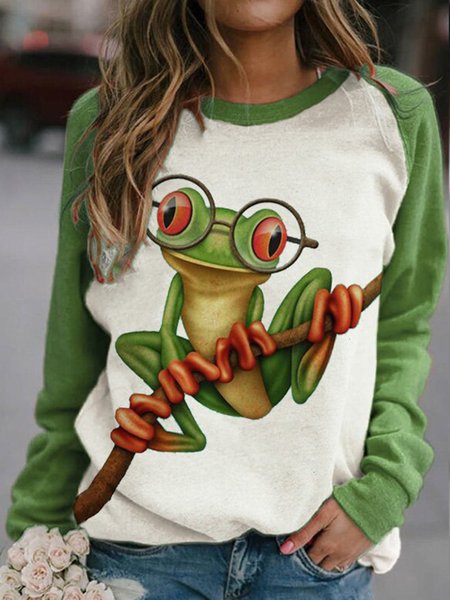 

Cotton-Blend Animal Casual Long Sleeve Shirts & Tops, Green, Tops