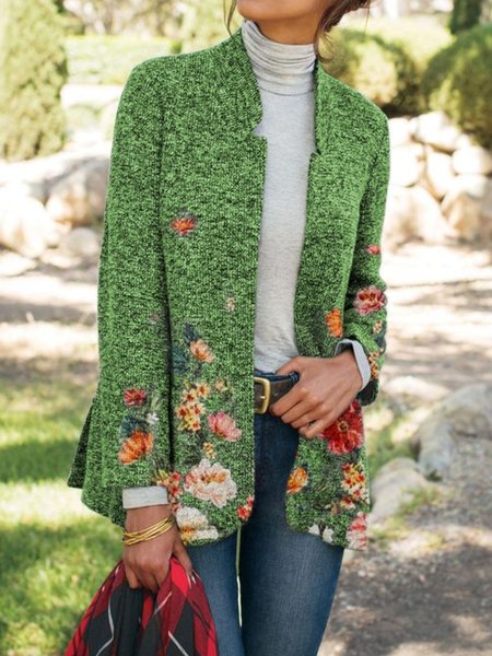 

Cotton-Blend Long Sleeve Fleece Coat, As picture, Cardigans