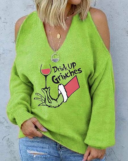 

Cotton Letter Casual Tops, Green, T-Shirts