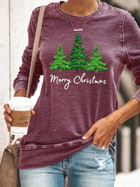 

Merry Christmas Three Christmas Tree Graphic Sweatshirt, Purple, Hoodies&Sweatshirts