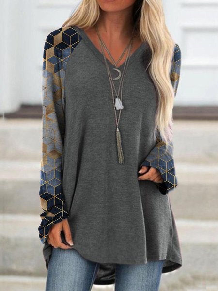 

Casual Long Sleeve Shift Geometric Shirts & Tops, Image color, Blouses & Shirts