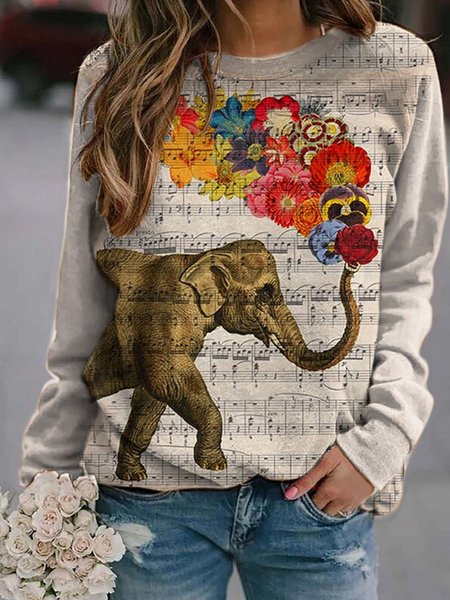 

Cotton-Blend Patchwork Casual Printed Sweatshirt, Multicolor, Winter Clearance