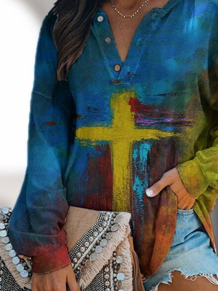 

Cotton Casual V Neck Long Sleeve Tops, Multicolor, Hoodies & Sweatshirts