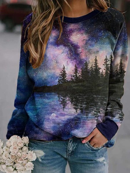 

Women's round neck Sweatshirt with forest and star print, Purple, Sweatshirts & Hoodies