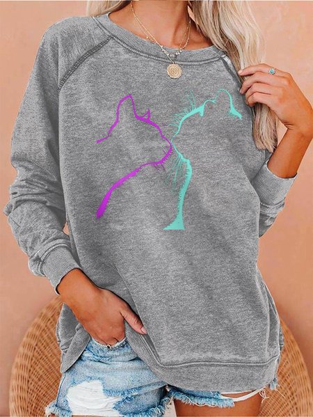 

Abstract Cat Graphic Sweatshirt, Gray, Hoodies&Sweatshirts