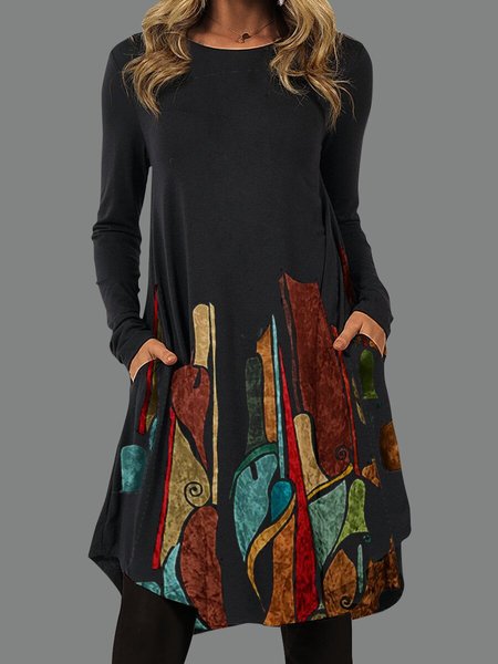 

Vintage Long Sleeve Crew Neck Knitting Dress, Image color, Dresses