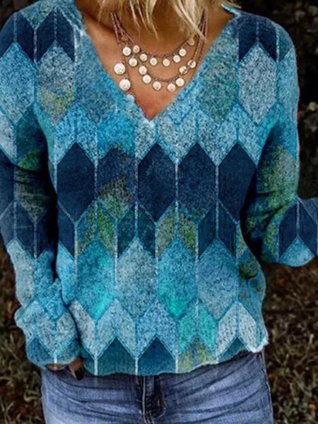 

Casual Long Sleeve Printed Sweatshirt, Blue, Hoodies & Sweatshirts
