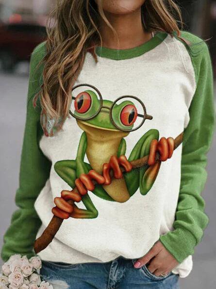 

Cotton-Blend Animal Casual Long Sleeve Shirts & Tops, Green, Hoodies & Sweatshirts