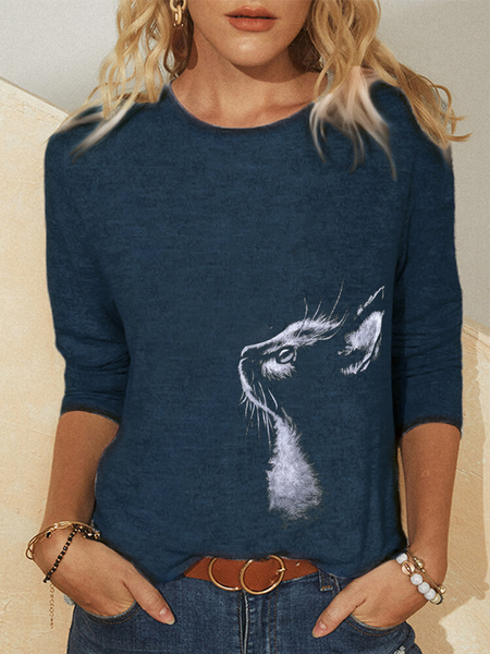 

Top Girocollo Maniche Lunghe Casuale, Blu intenso, Blouses & Shirts