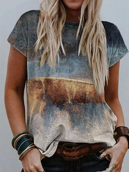 

Women's mountain print round-neck t-shirt, Multicolor, T-Shirts