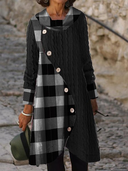 

Long Sleeve Color Block Button Casual Hot vacation dresses, Black, Dresses