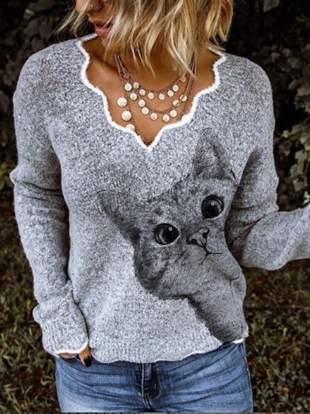 

Long Sleeve Casual Sweater, Gray, Sweaters