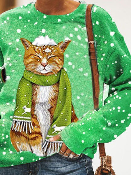 

Cartoon Long Sleeve Printed Cotton-Blend Sweatshirt, Grass green, Hoodies & Sweatshirts