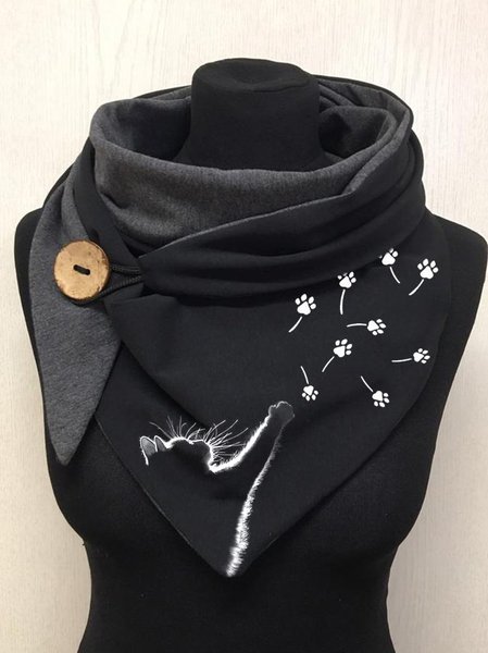 

Casual Winter Printing Daily Polyester Scarf for Women, Black, Scarves & Gloves