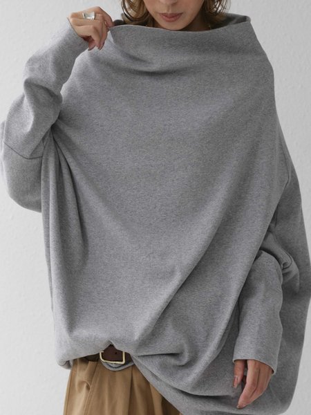 Long Sleeve Cotton-Blend Sweatshirt, As picture, Hoodies and Sweatshirts
