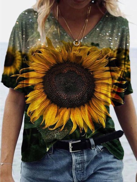 Printed Casual T-shirt, Orange, T-Shirts