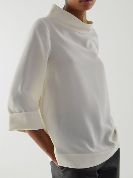 

White Funnel neck Cotton-Blend Casual Shirts & Tops, Winter Clearance
