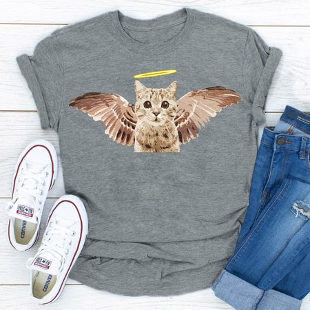 

Cat Angel T-shirt, Gray, T-shirts
