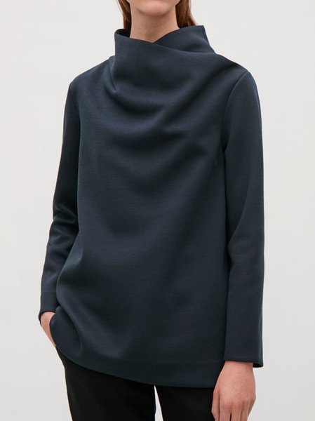

Drappeggiato Collo Superiore Maniche Lunghe Quotidiano Superiore, Blu marino, Hoodies & Sweatshirts