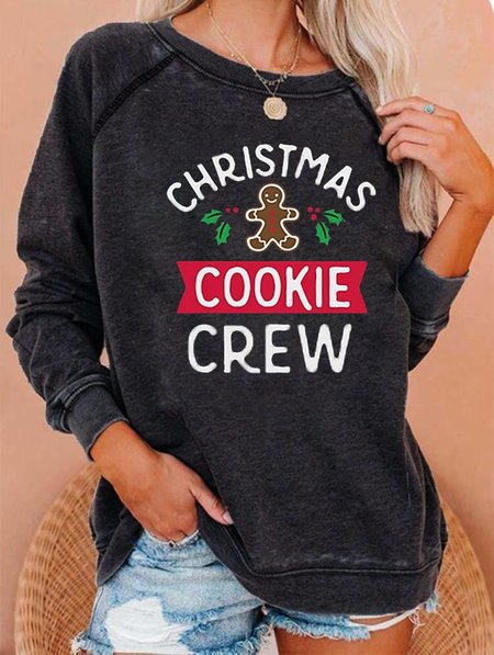 

Christmas Cookie Ginger Crew Neck Long Sleeve Tops, Dark gray, Hoodies & Sweatshirts