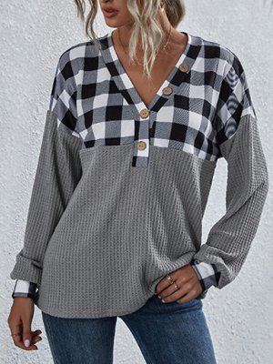 

V Neck Casual Tops, Gray, Tops