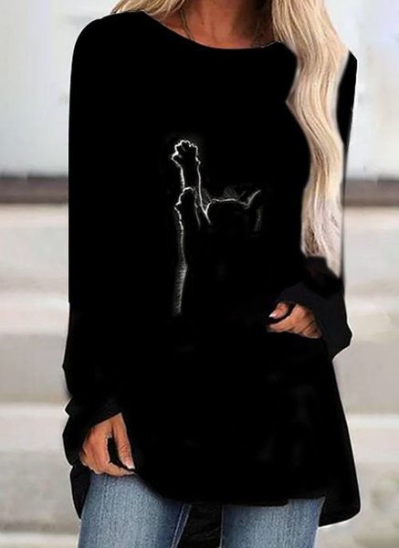 

Cat Animal Casual Shirts & Tops, Black, Tops