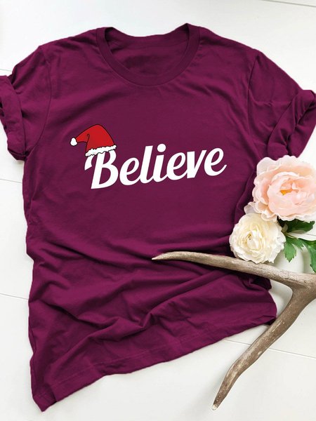 

Christmas Hat Believe Graphic Tee, Wine red, T-shirts