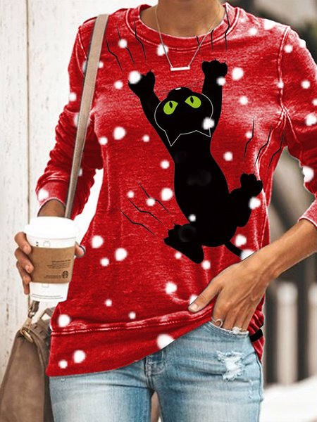 Christmas black cat Sweatshirt, Red, Hoodies & Sweatshirts