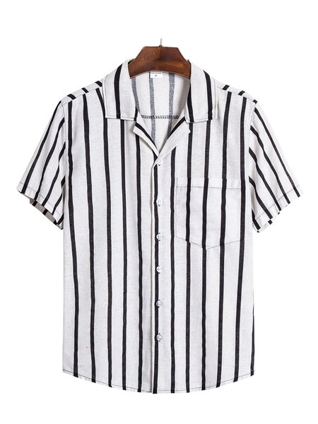 

Men's Vintage Striped Lapel Shirts, White, Winter Clearance