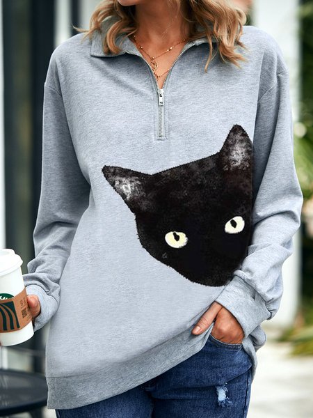 

black cat Sweatshirt, Gray, Hoodies&Sweatshirts