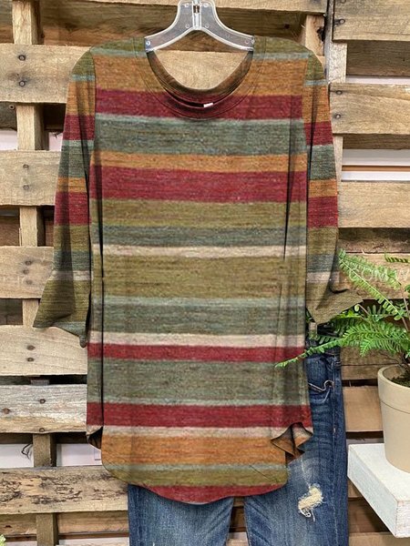 

Printed Stripes Cotton Long Sleeve Shirts & Tops, Color, Tops