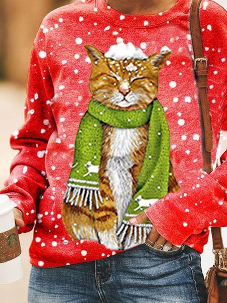 

Casual Long Sleeve Printed Cartoon Sweatshirts, Red, Hoodies & Sweatshirts