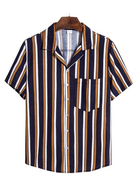 Men's Casual Lapel Printed Shirts, Brown, Winter Clearance