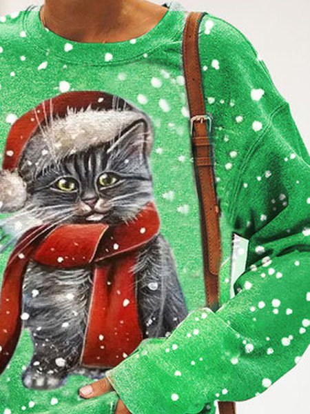 

Cartoon Printed Casual Long Sleeve Sweatshirt, Grass green, Hoodies & Sweatshirts