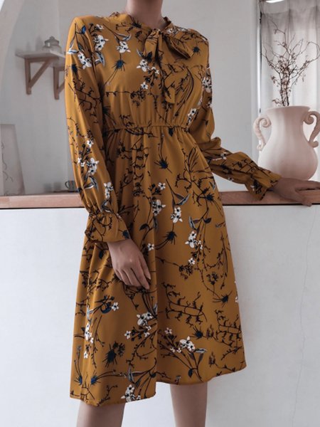 

Long Sleeve Floral Dress, Yellow 1, Mini Dresses