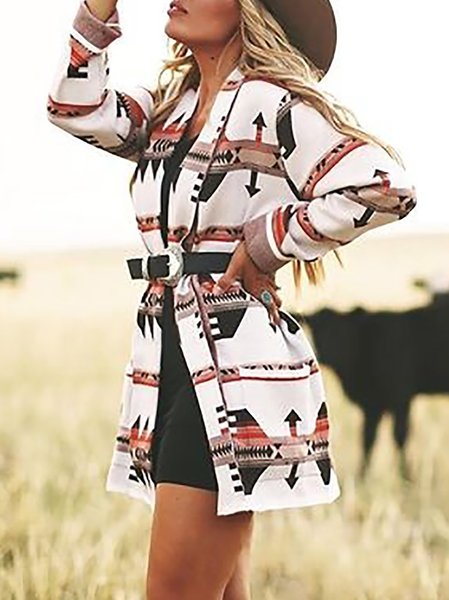 

Geometric Halter Long Sleeve Fleece Coat, White, Cardigans