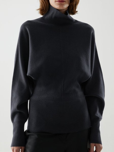 

Casual Turtleneck Cotton-Blend Shirts & Tops, Black, Tops