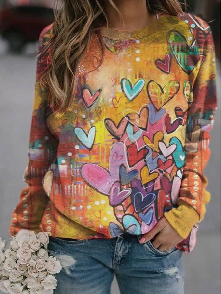 

Felpa Casuale Cuore Stampato Maniche Lunghe, Giallo, Hoodies & Sweatshirts